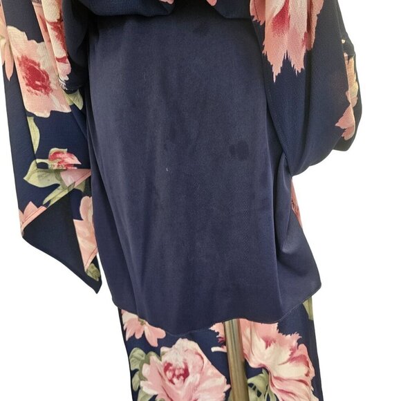 Rebecca B Flounce Off-Shoulder Maxi Dress Sz 6 Pink Floral on Navy Poly Spandex - Picture 9 of 11